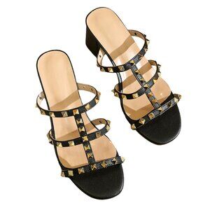 Olivia Miller Gray Studded Strappy Block Heel Sandals – Women’s Size 9